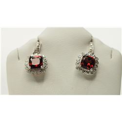 #6-STERLING SILVER GARNET & DIAMOND EARRINGS