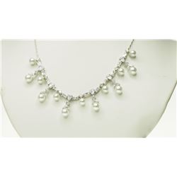 #39-ST.SILVER IMITATION PEARL & CZ NECKLACE