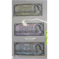 SHEET WITH THREE CANADA BANKNOTES