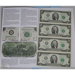 SHEET OF 4 UNCUT 2009 US 2 DOLLAR BANKNOTES