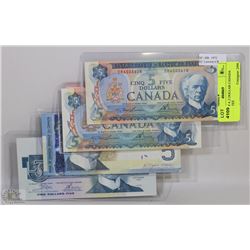GROUP OF 4 ,5 DOLLAR CANADA BANKNOTES