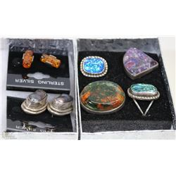 LOT OF STERLING SILVER RINGS AND EARRINGS WITH