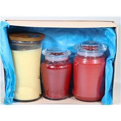 LOT OF 3 SCENTED CANDLES IN JARS INCLUDING 2 LARGE YANKEE CANDLES &