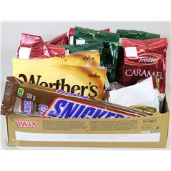 BOX OF GOODIES INCL SNICKERS WERTHERS, CARAMEL