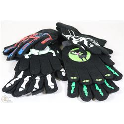 6 PACK YOUTH GLOW IN THE DARK HALLOWEEN GLOVES