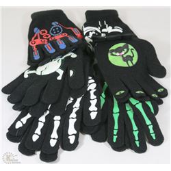 6 PACK YOUTH GLOW IN THE DARK HALLOWEEN GLOVES