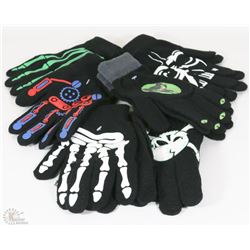 6 PACK YOUTH GLOW IN THE DARK HALLOWEEN GLOVES