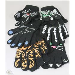 6 PACK YOUTH GLOW IN THE DARK HALLOWEEN GLOVES
