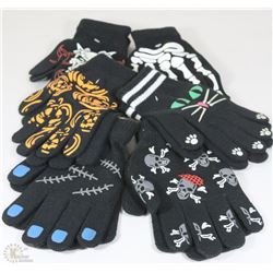 6 PACK YOUTH GLOW IN THE DARK HALLOWEEN GLOVES