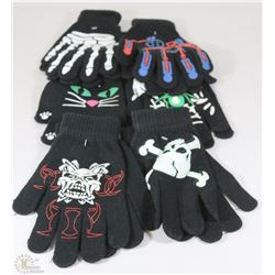 6 PACK YOUTH GLOW IN THE DARK HALLOWEEN GLOVES