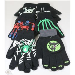 6 PACK YOUTH GLOW IN THE DARK HALLOWEEN GLOVES