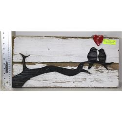 LOVE BIRDS RECLAIMED BARN WOOD WALL HANGING