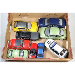 FLAT OF 9 DIE CAST CARS MOSTLY IMPORT CARS