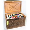 Image 1 : BROWN SEWING BOX FULL OF SEWING