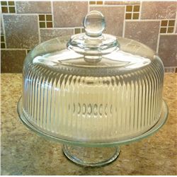 FLUTED GLASS DOMED CAKE STAND