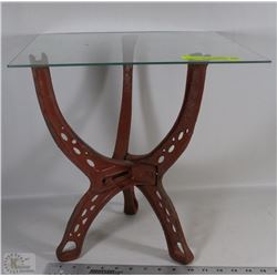 CAST IRON BASE SIDE TABLE WITH GLASS TOP