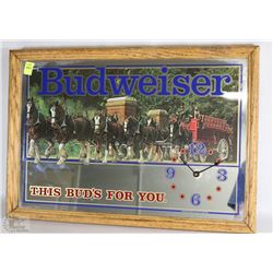 BUDWEISER BEER MIRRORED CLOCK 19"X13"