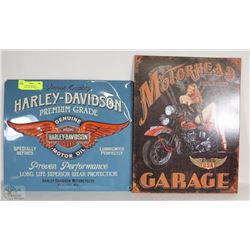 2 TIN SIGNS INCL HARLEY DAVIDSON AND MOTORHEAD