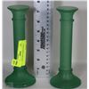 Image 1 : 2 GREEN GLASS CANDLE STICKS