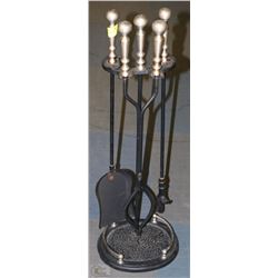 CAST IRON AND SILVER FIRE PLACE SET