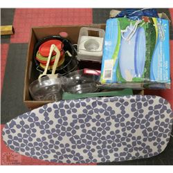 BOX WITH CAMPING POTS INCL SMALL IRONING BOARD