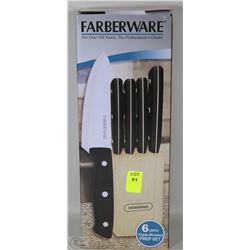 NEW FARBERWARE 6PC KNIFE SET WITH BLOCK