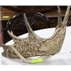 NATIVE HAND CARVED ANTLER OUTDOOR SCENE WITH