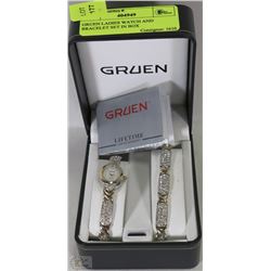 GRUEN LADIES WATCH AND BRACELET SET IN BOX