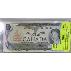 CANADIAN $1 BILL SEQU. SERIAL NUMBERS TIMES X10