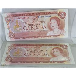 2 CANADIAN $2 BILLS UNCIRCULATED 1974