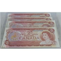 4 CANADIAN $2 BILLS UNCIRC,SEQUENTIAL SERIAL  #'S