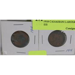 TWO 1918 CANADIAN LARGE PENNIES
