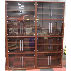 LARGE 8FT 8 DOOR GLASS AND WOOD TONE DISPLAY