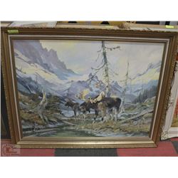 LARGE ESTATE FRAMED MOOSE OIL ON CANVAS