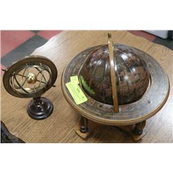 VINTAGE 2PC WOODEN DESKTOP GLOBE SET MADE IN ITALY