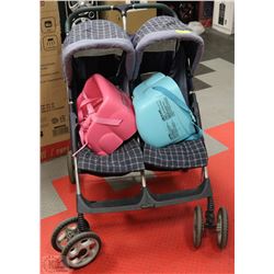 BABY TRENDS DOUBLE STROLLER WITH 2 TABLE SEATS