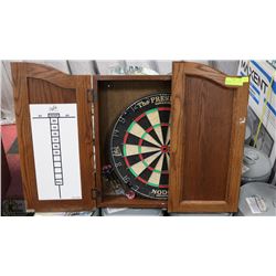 PROFESSIONAL DART BOARD WITH WOOD CABINET AND