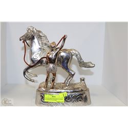 VINTAGE SPELTER REARING HORSE AND RIDER SCULPTURE