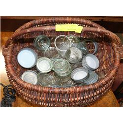 HANDMADE BASKET FULL OF GLASS CANNING JAR LIDS