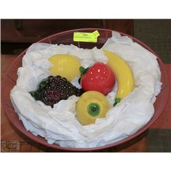 METAL BASKET W/FRUIT ART GLASS