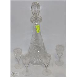 PIN WHEEL CRYSTAL DECANTER WITH 4 GLASSES