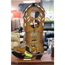COWBOY BOOT WINE RACK - HOLDS 4 BOTTLES
