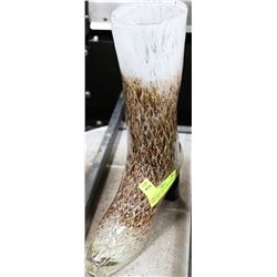 LARGE ART GLASS COWBOY BOOT VASE 10"W X 13"H