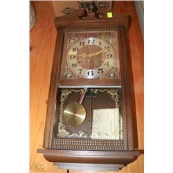 EATONS SOLAR 1960'S WOOD CHIMING WALL CLOCK W/