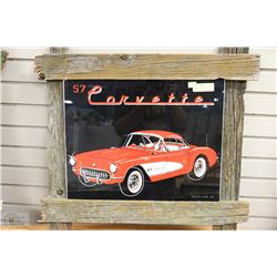 FRAMED GLASS PICTURE OF A 1957 CORVETTE BARN STYLE