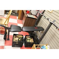 MERCY WEIGHTLIFTING BENCH WITH 2 BARS AND 2 CRATES