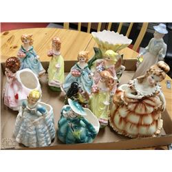 FLAT OF 12 VINTAGE PORCELAIN FIGURINES