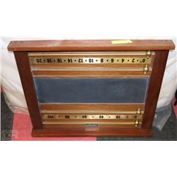 VINTAGE BRASS AND WOODEN POOL SCORE BOARD