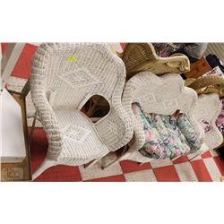 LOVESEAT AND TWO CHAIRS WHITE WICKER SET