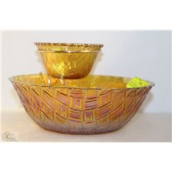 3-PC CARNIVAL GLASS BOWL W/DIP-BOWL &
